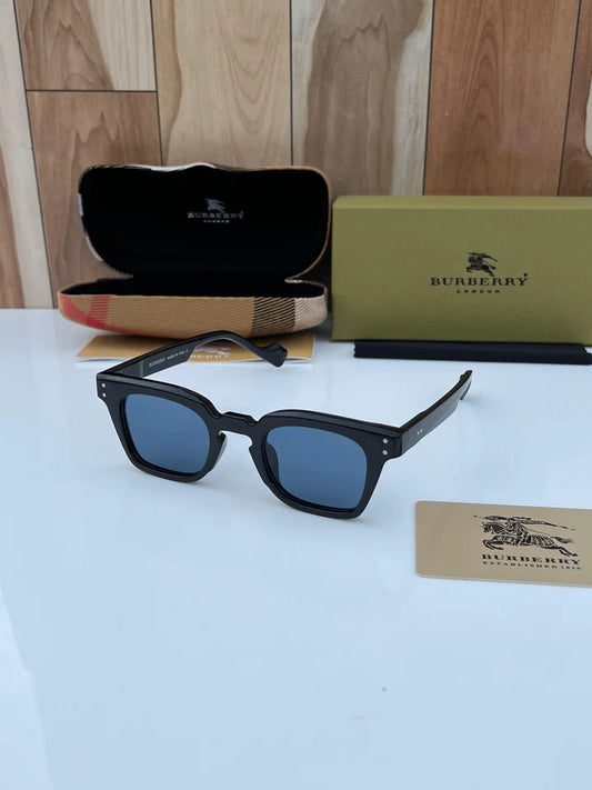 Burberry Classic Black Square Sunglasses with Silver Accent Pins and Dark Blue Lenses
